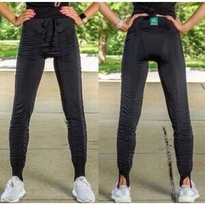 Agogie Resistance Pants +20 Womens XS Black Ruched Workout Legging Active